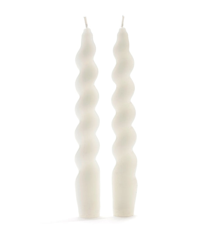 White Spiral Taper Candle, Set of 2