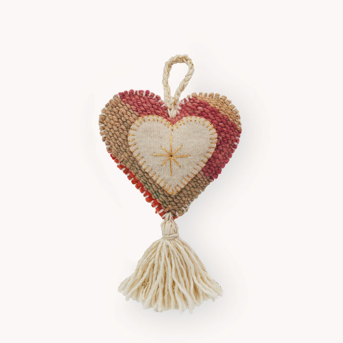 Vintage Hand Embroidered Ornament - Heart